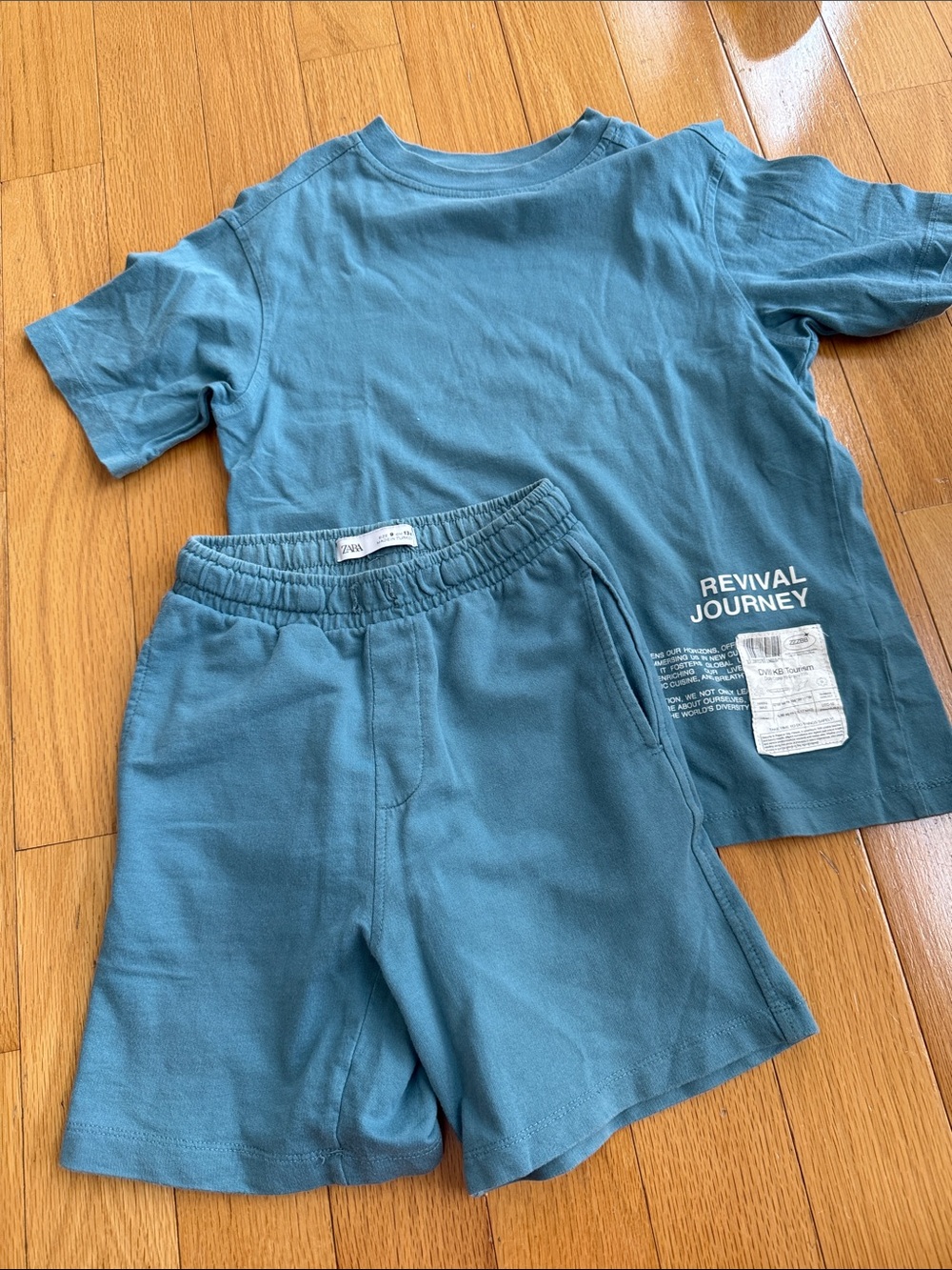 Zara Kids Teal Blue Matching T-Shirt & Shorts Set boys